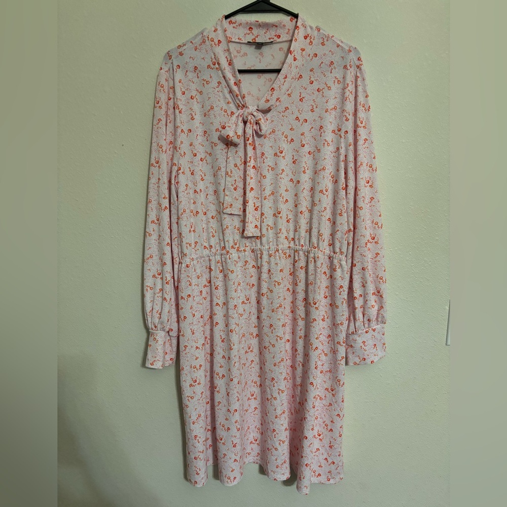 Adrianna Papell Tie Neck Knit Dress Floral Ditsy Print Long Sleeve Multicolor‎